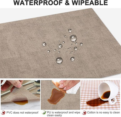 Leather Heat Resistant Placemats Set of 6 Waterproof Wipeable Washable PU Table Mats,Easy to Clean Anti-Slip Place Mats (Light Brown, 6)
