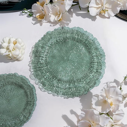 U-QE 60PCS Clear Green Plastic Plates - Green Plates Disposable Heavy Duty - Disposable Plastic Plate for Party, Weddings and Formal Occasions Including 30 Dinner Plate 10" & 30 Appetizer 7"