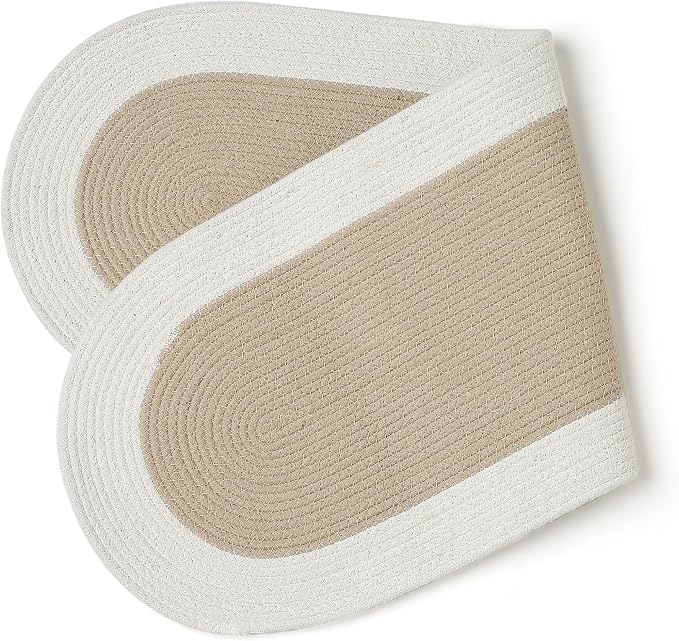 Encasa XO Dining Table Runner, Handmade Ribbed Cotton 12"x36" Beige & Off White - Image 7