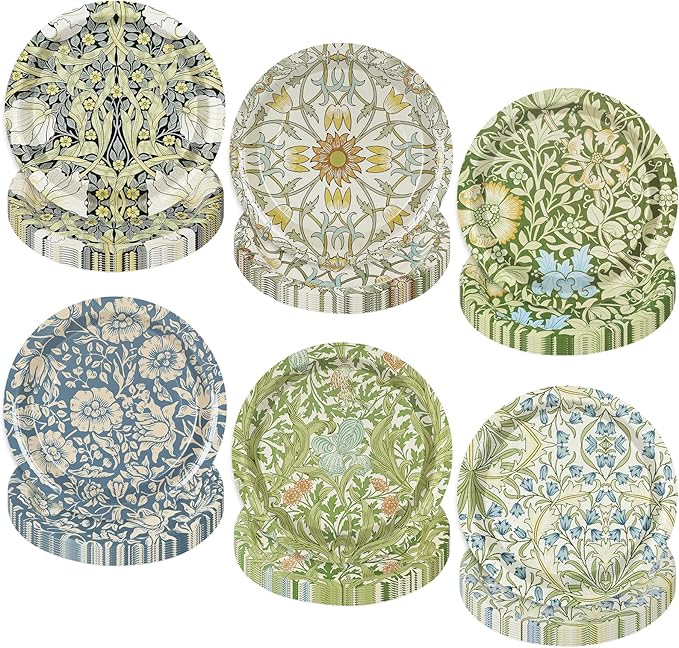 60 Pcs Vintage Wildflower Paper Plates Disposable Plates 9 Inch Green Blue by Unknown