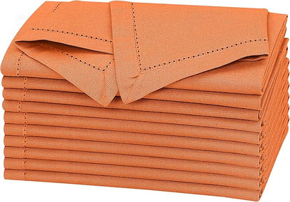 Ruvanti Premium Linen Napkins Set of 4-20x20 Inch, Classic Hemstitch, Mitered Corner Cloth Napkins ‎‎- Soft, Elegant Dinner Napkins Cloth Washable for Weddings, Parties, Everyday Use - Fall/Orange
