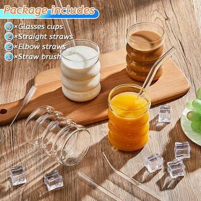 Tessco for you 4 Pcs Creative Glass Cups Vintage Drinking Glasses Ribbed - Image 3
