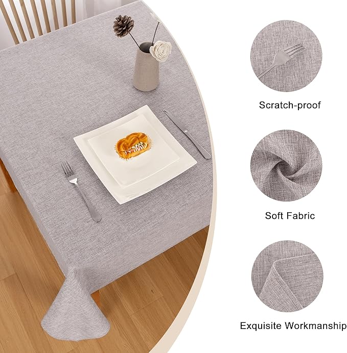 Hiasan Faux Linen Rectangle Tablecloth - Wrinkle and Stain Resistant Washable Table Cloth for Kitchen Dining Room Holiday Table Cover for Dinner, Stone, 60 x 140 Inch
