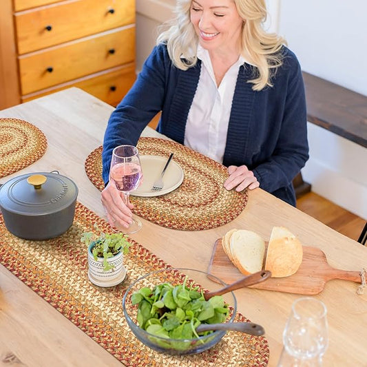 Homespice Harvest Braided Oval Table Runner, Warm Country Decor, Multicolor 11x36 - Jute Dining Table Accessories - Rich Colors, Easy to Clean, Durable and Protects Furniture