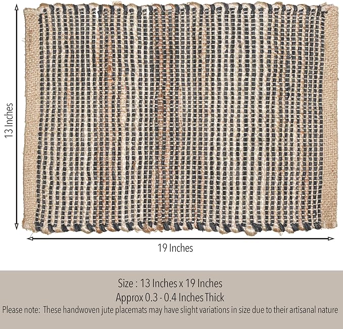 Natural Jute & Black Placemats, 13x19 Inch Dining Table Placemats - Image 5