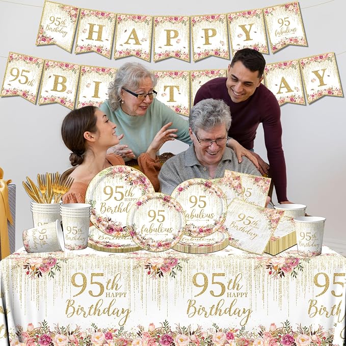 95th Birthday Party Tableware, Tablecloth, 95 and Fabulous Banner, 95th - Image 6
