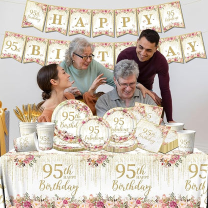 95th Birthday Party Tableware, Tablecloth, 95 and Fabulous Banner, 95th - Image 6