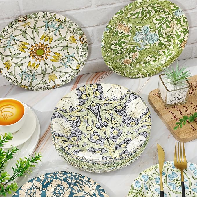 60 Pcs Vintage Wildflower Paper Plates Disposable Plates 9 Inch Green Blue - Image 5