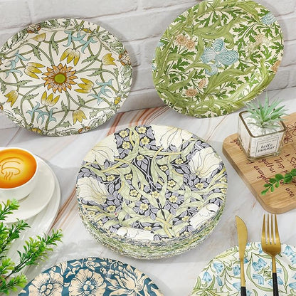 60 Pcs Vintage Wildflower Paper Plates Disposable Plates 9 Inch Green Blue - Image 5