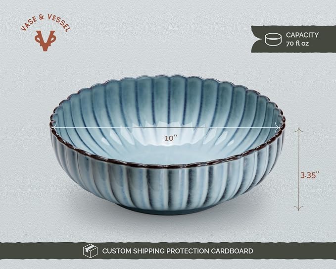 Serving Bowls, Durable Ceramic, Microwave and Dishwasher Safe, Scalloped Shell - Image 6