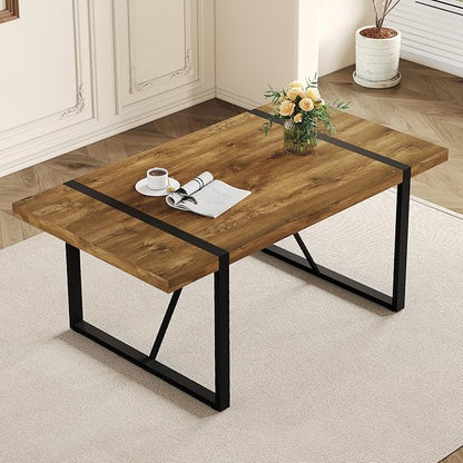 Dinner Table for 6-8, 71'' Kitchen Table,Kitchen & Dining Room Tables, MDF Wood Dining Table with Metal Legs for Living Room & Dining Room