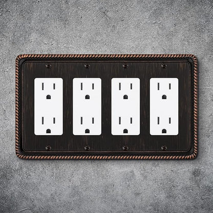 Henne Bery Rope Edge Decorative Wall Plate Switch Plate Outlet Cover (Quad Decorator, Aged Bronze)