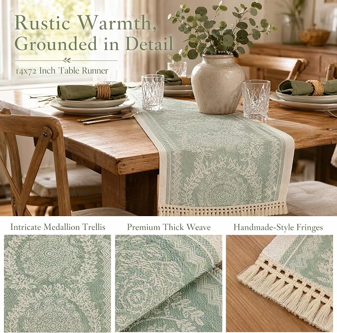 14x48 Medallion Table Runner Waterproof Rustic Farmhouse Macrame | Need to - Image 3