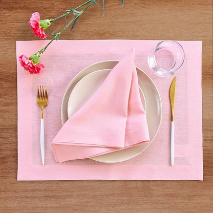 Solino Home Linen Napkins Set of 4-100% Pure Linen Pink Lemonade Dinner Napkins Cloth 20 x 20 Inch for Valentines, Spring, Easter - Fete, Handcrafted and Machine Washable