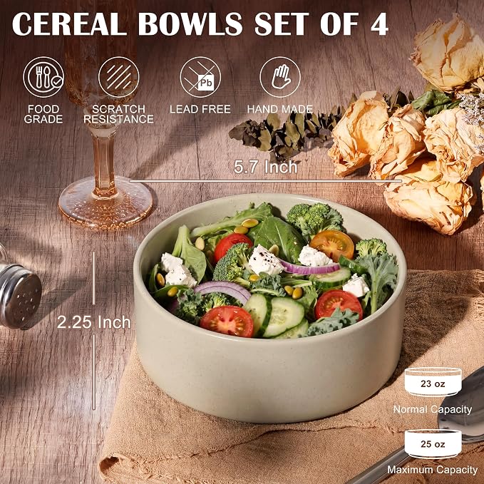 E-far Cereal Bowls Set of 4, 25oz Ceramic Deep Soup Bowls - Image 2