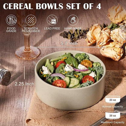 E-far Cereal Bowls Set of 4, 25oz Ceramic Deep Soup Bowls - Image 2