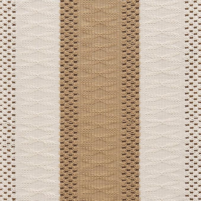 Macrame Style Bicolor Stitching Table Runner 14x108in Brown | Woven Boho Table - Image 6