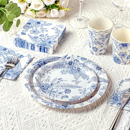250 Pcs Blue Floral Paper Plates and Napkins Blue Bridal Shower Tea Party - Image 7