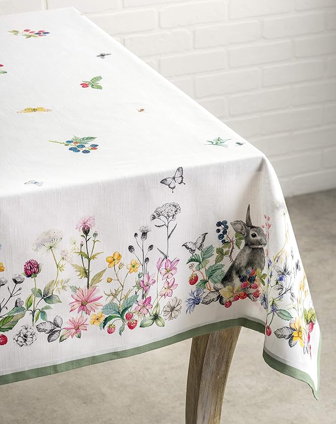 Maison d' Hermine Table Cloth Rectangle Table 100% Cotton 60 x 90 Inches Tablecloth Reusable Decorative for Dining Room Farmhouse Home Valentines Day Decorations Spring Summer - Printemps