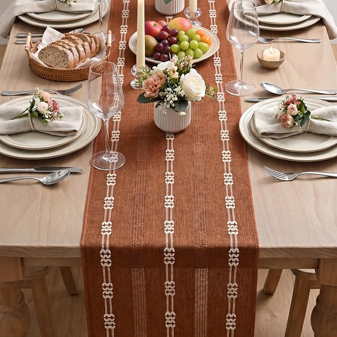 Artoid Mode Caramel Farmhouse Embroidered Hollow Table Runner, Seasonal Fall - Image 4