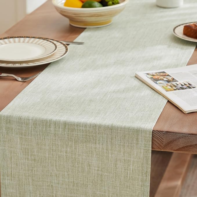 Rustic Cotton Linen Table Runner, 13x72 Inches Green | Farmhouse Style Linen - Image 3