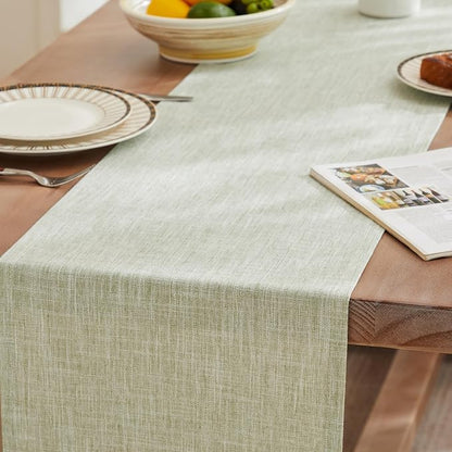 Rustic Cotton Linen Table Runner, 13x72 Inches Green | Farmhouse Style Linen - Image 3