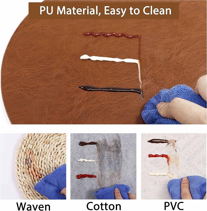 Set of 8 PU Leather Placemats, Waterproof Coffee Coasters, Kitchen Table Mats - Image 2