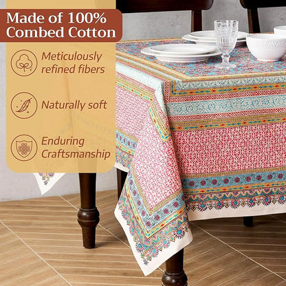 Maison d' Hermine Premium Table Cloth Rectangle Table 100% Combed Cotton 108 x 70 Inches Tablecloth Reusable Decorative for Dining Room, Farmhouse, Home, Party, Festive & Wedding - Lauris