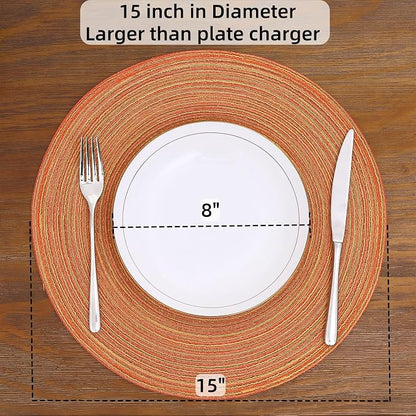 SHACOS Round Braided Placemats Set of 8 Fall Place Mats Washable Polyester 15 - Image 5