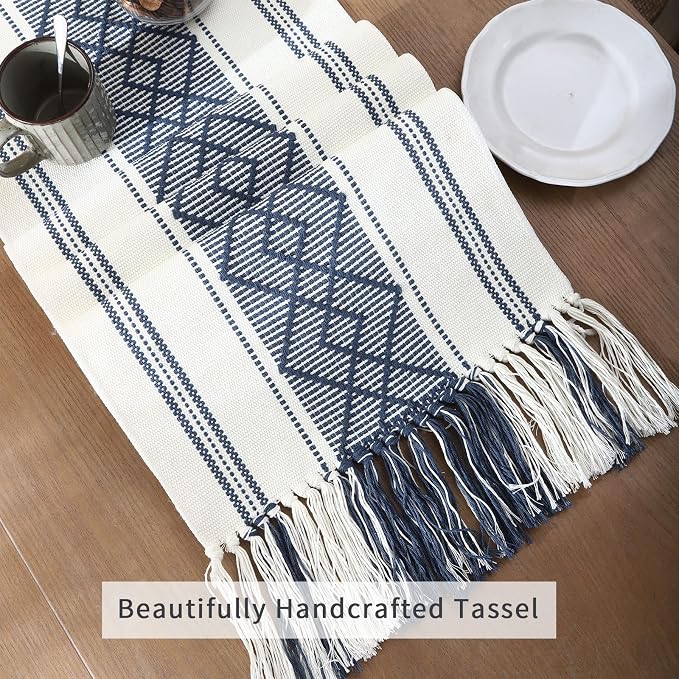 Woven Table Runner Farmhouse Style, Boho Table Runner 72 inches Long - Image 4