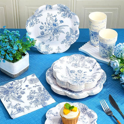 250 Pcs Blue Floral Disposable Paper Plate Napkins | Disposable Tableware - Image 4