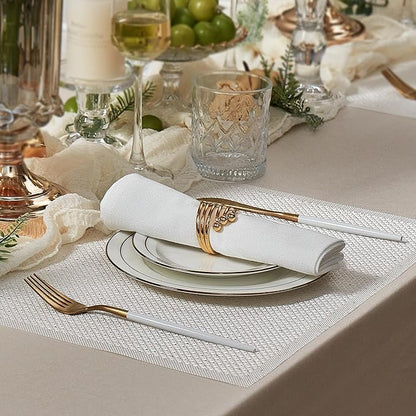 Leetaltree Luxury Crystal White Sequin Placemats Set of 6 - Waterproof Washable for Wedding, Anniversary, Daily Use - Sparkling Table Decor - Hand-Cut