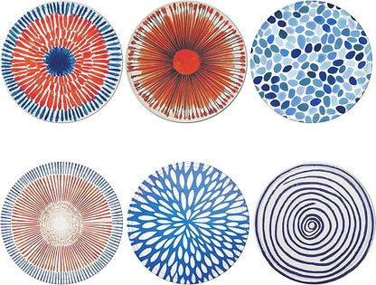 Mid Century Coasters Leather Round Drink Coasters 6 Pcs Set with Holderor for Cup Drink Coffee Table Bar Home Decor