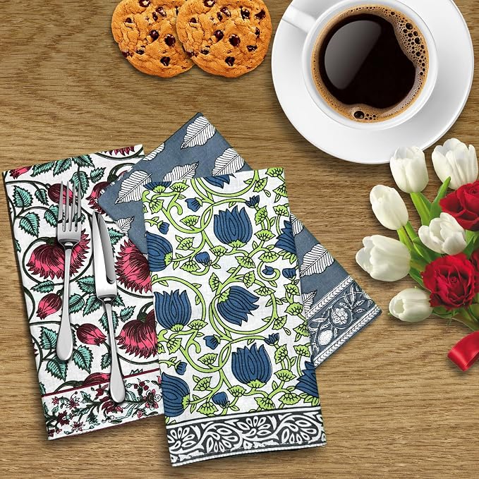 DIYANAIMPEX 10 Pc Cotton Cloth Napkins Hand Block Print Hand Made Size 16x16 - Image 2