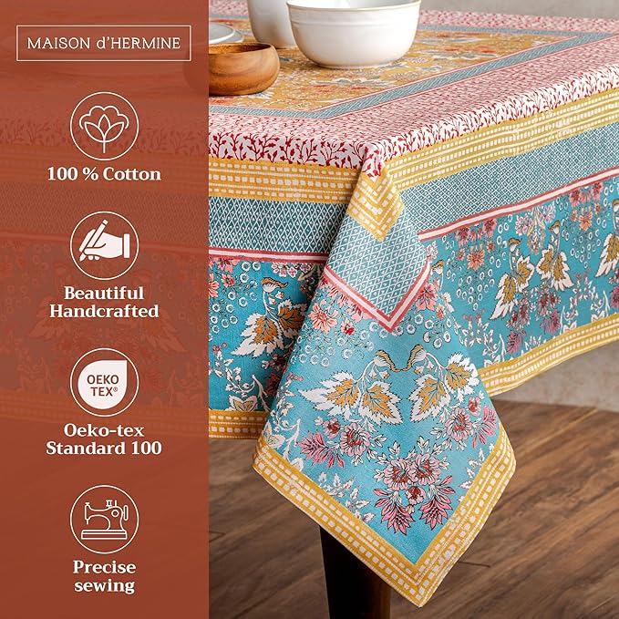 Maison d' Hermine Table Cloth Rectangle Table 100% Cotton 70 x 108 Inches Tablecloth Reusable Decorative for Dining Room Farmhouse Home Valentines Day Decorations Spring Summer - Marquise