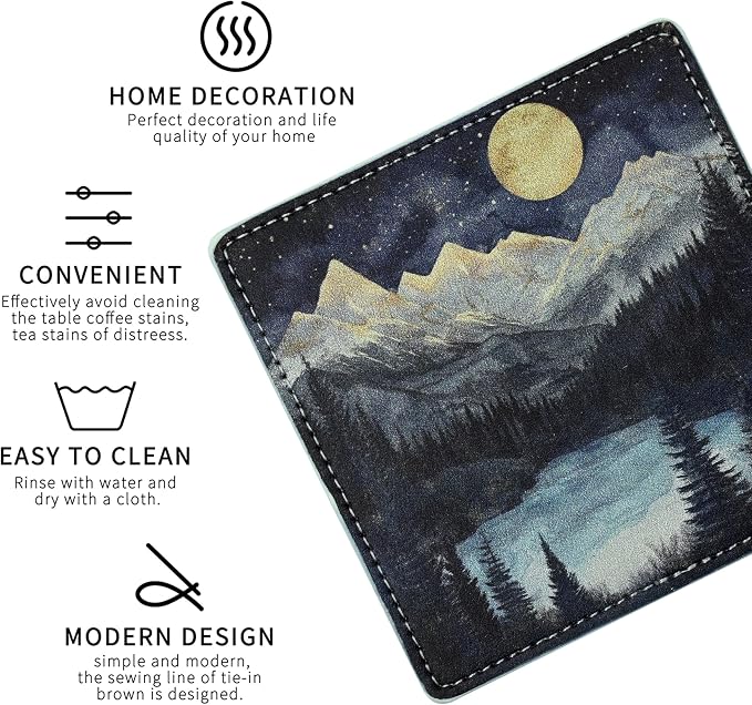 Marble Coasters Square Leather Drinks Coaster Set - Image 3