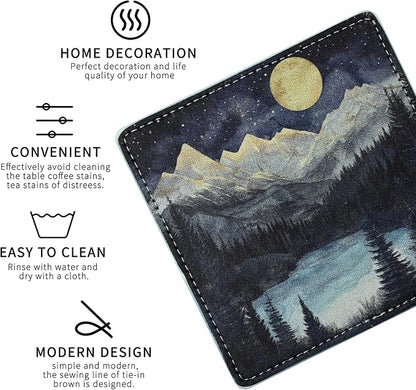 Marble Coasters Square Leather Drinks Coaster Set - Image 3