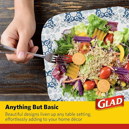 Glad Printed Disposable Paper Plates, 50 Count 10 Inch | Heavy Duty Soak Proof Paper Plates with Beautiful Printed Design | 50 Count Square Paper Plates