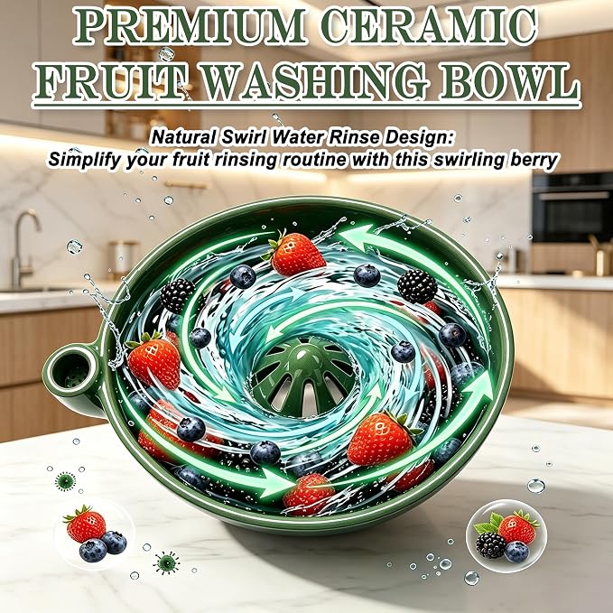 Ceramic Berry Washing Bowl Automatic Self-Spinning Fruit Vegetable Washer - Image 7
