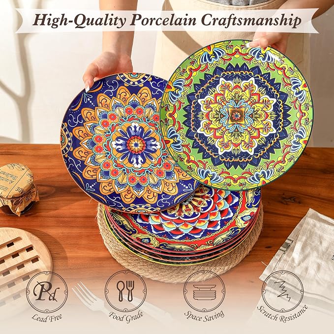 Ceramic Dinner Plate Set of 6-10.5 Inch Large Porcelain Plates - Image 3