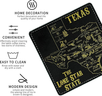 Marble Coasters Square Leather Drinks Coaster Set - Image 3