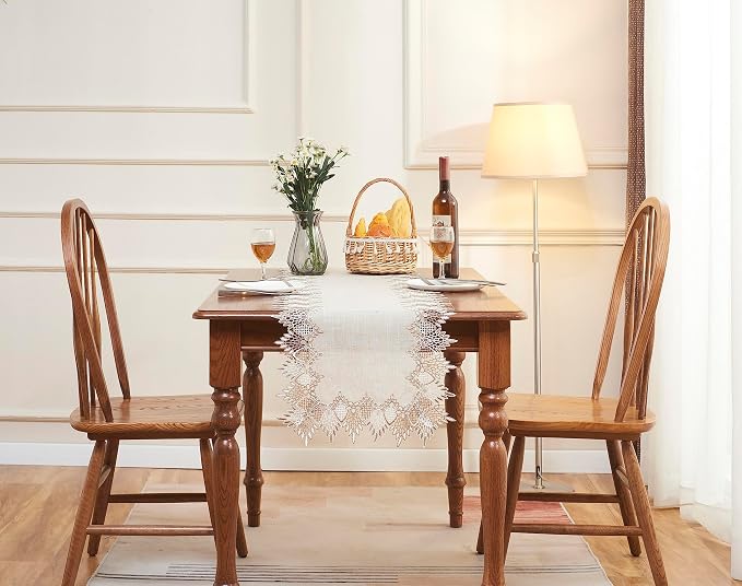 Natural Linen Table Runner 120 inches Beige Lace Coffee Table Runner | French - Image 6