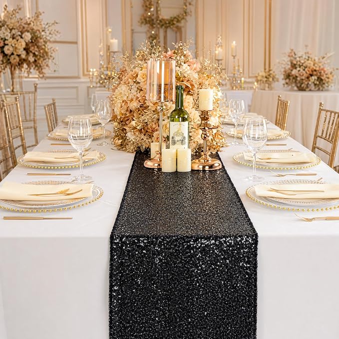 ShiDianYi Black Sequin Table Runner, Glitter - Image 2