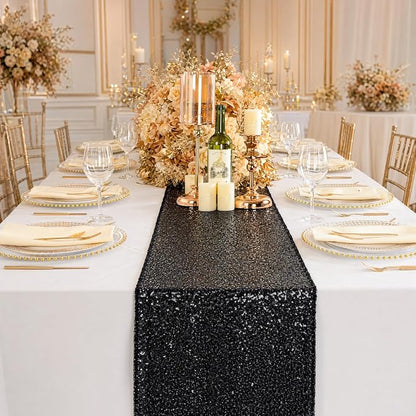 ShiDianYi Black Sequin Table Runner, Glitter - Image 2