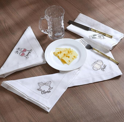 Bedding Craft Cotton Cloth Dinner Napkins Set of 12 – 18x18 Embroidered Motif with Decorative Hemstitch – Machine Washable Fabric Napkins for Weddings, Baby Showers, Christmas & Parties