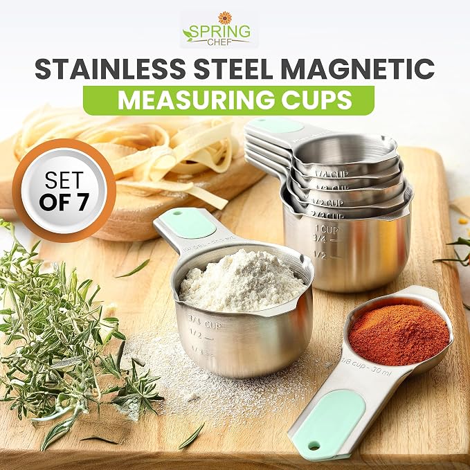 Spring Chef Magnetic Stainless Steel Measuring Cups Set of 7 Patented, Mint | - Image 7