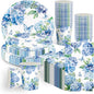 100pcs Hydrangea Party Supplies Paper Plates Napkins Cups | Hydrangea Floral by XIENBLOC