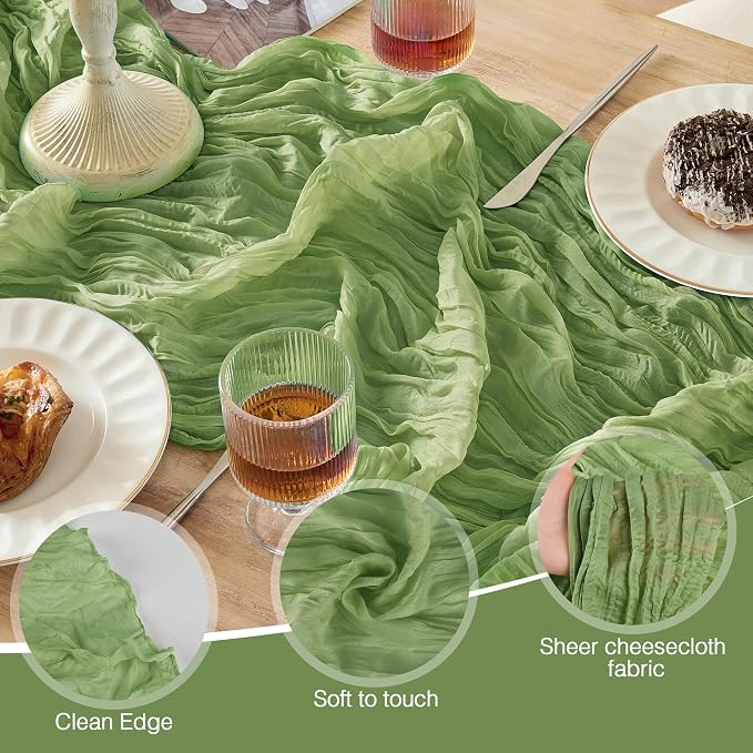 12 Pack Sage Green Cheesecloth Table Runner Boho Gauze Home Decor | 120 Inch - Image 6
