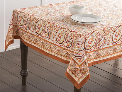 Maison d' Hermine Table Cloth Rectangle Table 100% Cotton 54 x 72 Inches Fall Tablecloth Reusable Everyday Use for Thanksgiving Christmas Decorations Dining Farmhouse Party (Palatial Paisley)