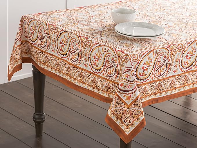 Maison d' Hermine Table Cloth Rectangle Table 100% Cotton 60 x 90 Inches Fall Tablecloth Reusable Everyday Use for Thanksgiving Christmas Decorations Dining Farmhouse Party (Palatial Paisley)